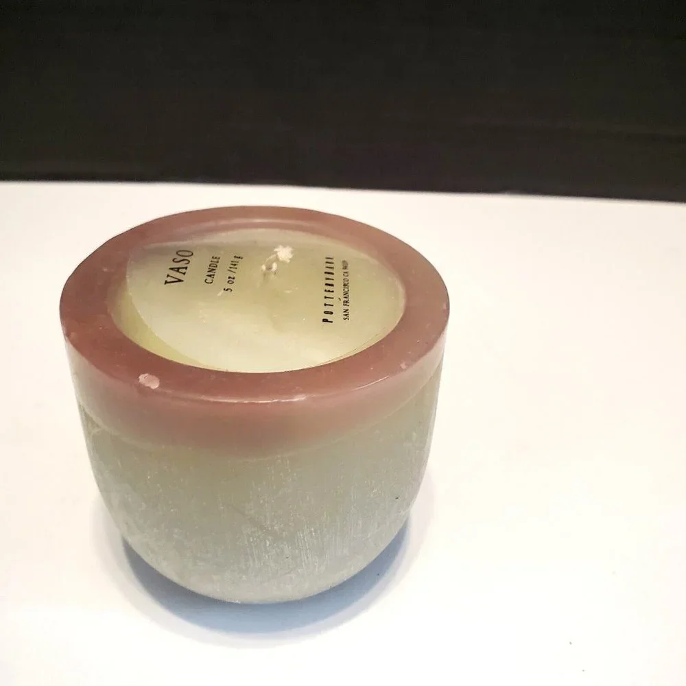 Rare Pottery Barn VASO Single Wick Candle 5oz Light Green Brown New Unlit